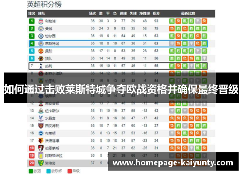 如何通过击败莱斯特城争夺欧战资格并确保最终晋级