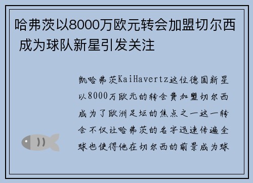 哈弗茨以8000万欧元转会加盟切尔西 成为球队新星引发关注