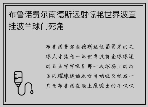 布鲁诺费尔南德斯远射惊艳世界波直挂波兰球门死角 布鲁诺费尔南德斯远射惊艳世界波直挂波兰球门死角
